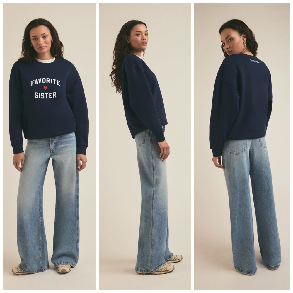 Favorite Daughter Sister Navy Blue Heart Crew Neck Pullover Sweatshirt Extra XL - Picture 15 of 15